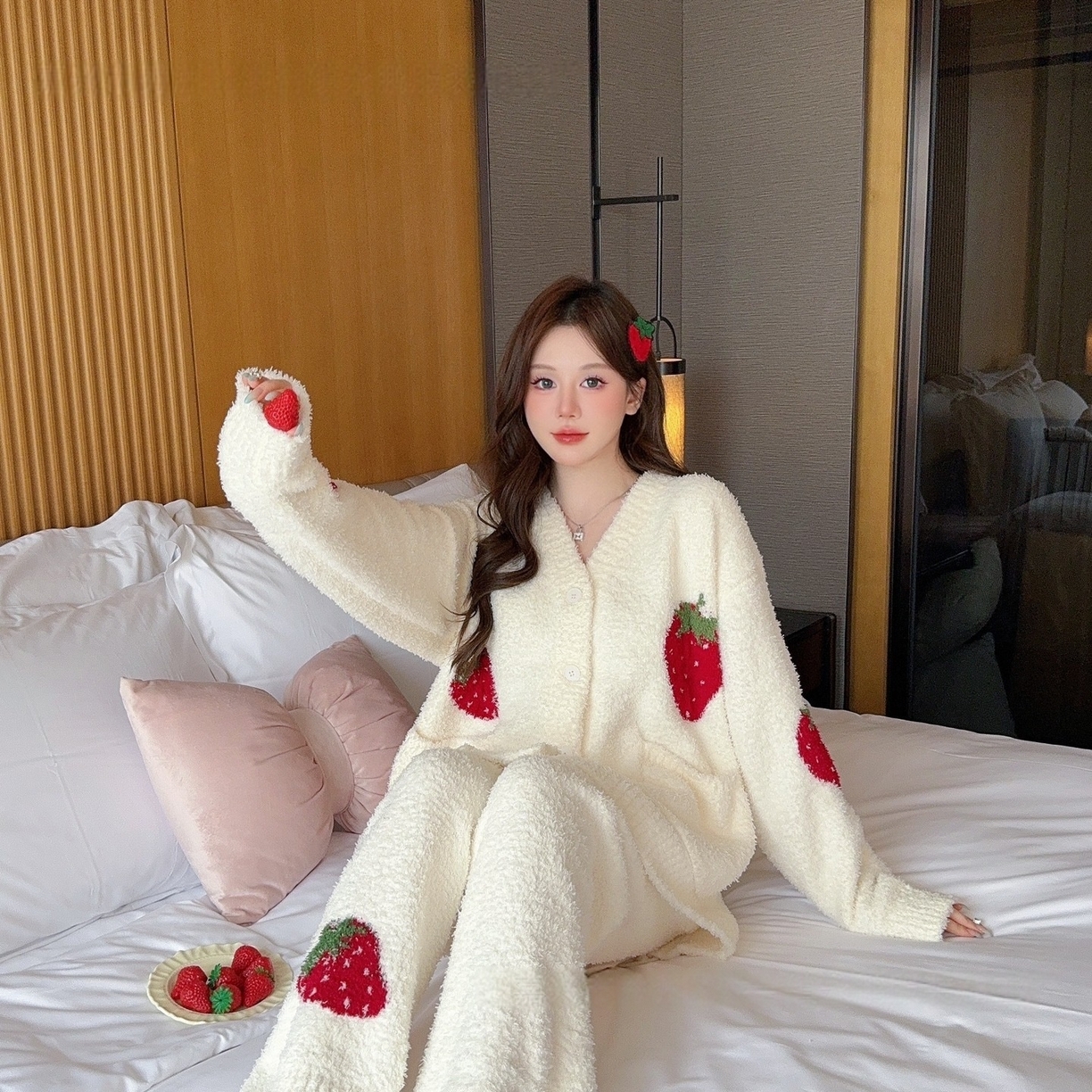 91家纺网 家纺一手货源 找家纺 洛兰沙家居馆 2025新款半边绒睡衣女高级感开衫直筒裤家居服加厚可外穿百搭睡衣家居服 半边绒8