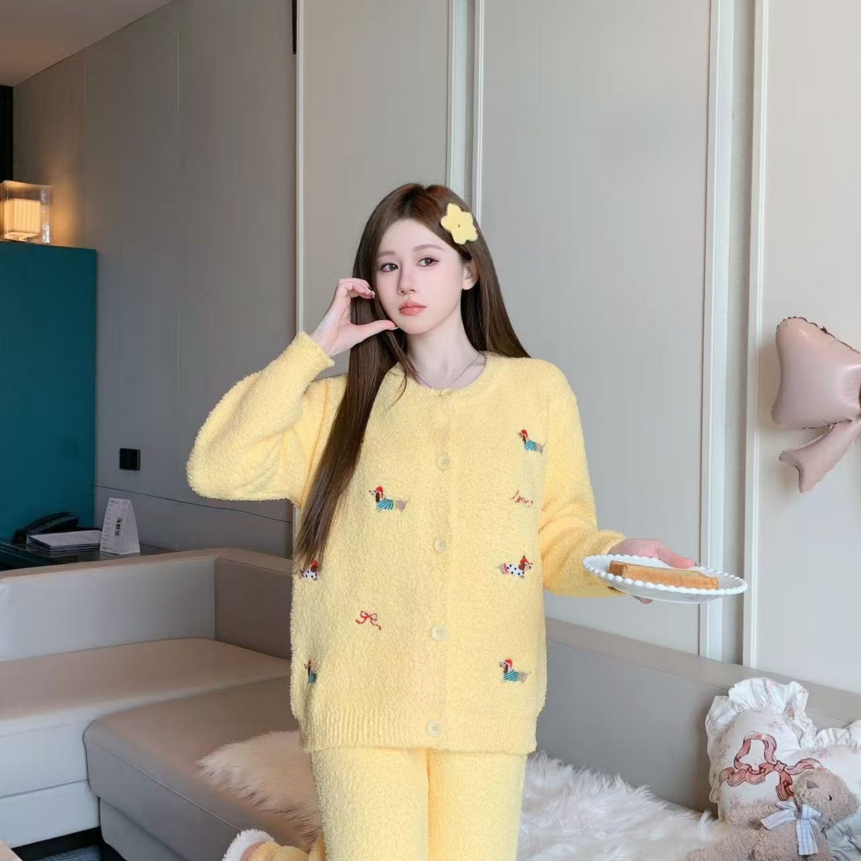 91家纺网 家纺一手货源 找家纺 洛兰沙家居馆 2025新款半边绒睡衣女高级感开衫直筒裤家居服加厚可外穿百搭睡衣家居服 半边绒27