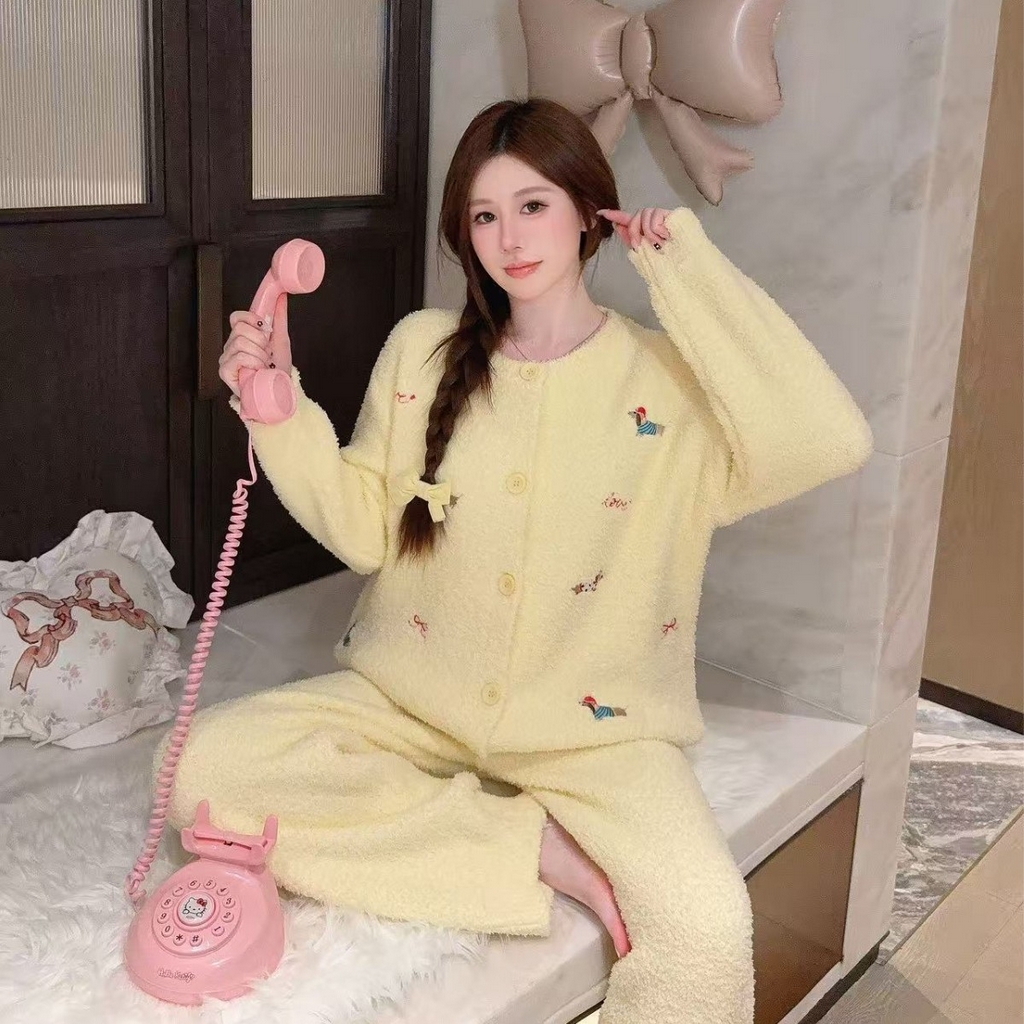 洛兰沙家居馆 2025新款半边绒睡衣女高级感开衫直筒裤家居服加厚可外穿百搭睡衣家居服 半边绒27