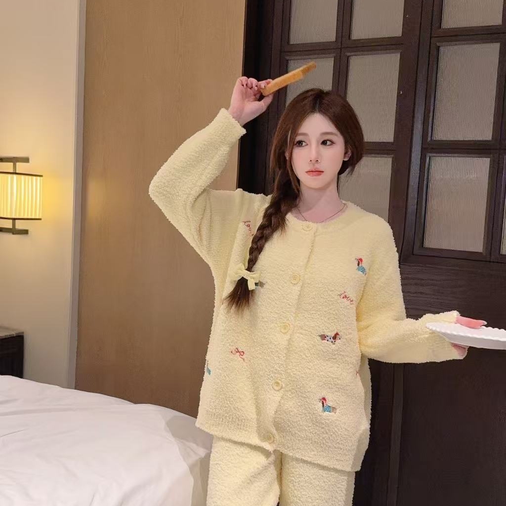 91家纺网 家纺一手货源 找家纺 洛兰沙家居馆 2025新款半边绒睡衣女高级感开衫直筒裤家居服加厚可外穿百搭睡衣家居服 半边绒27