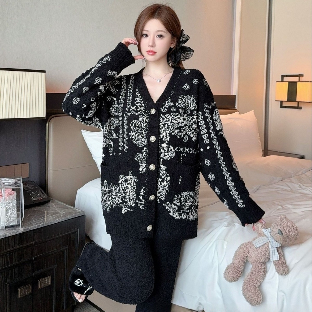 91家纺网 家纺一手货源 找家纺 洛兰沙家居馆 2025新款半边绒睡衣女高级感开衫直筒裤家居服加厚可外穿百搭睡衣家居服 半边绒31