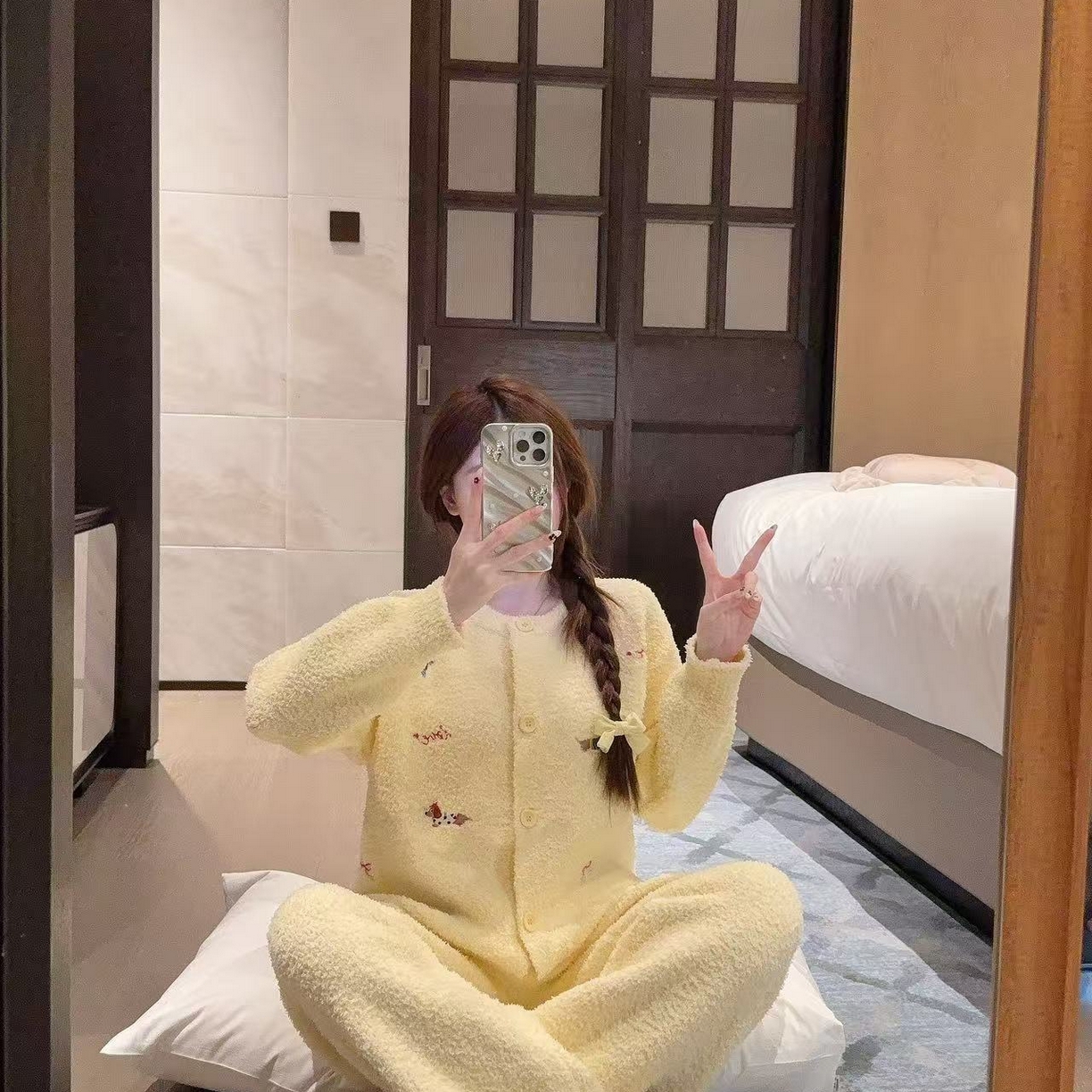 91家纺网 家纺一手货源 找家纺 洛兰沙家居馆 2025新款半边绒睡衣女高级感开衫直筒裤家居服加厚可外穿百搭睡衣家居服 半边绒27