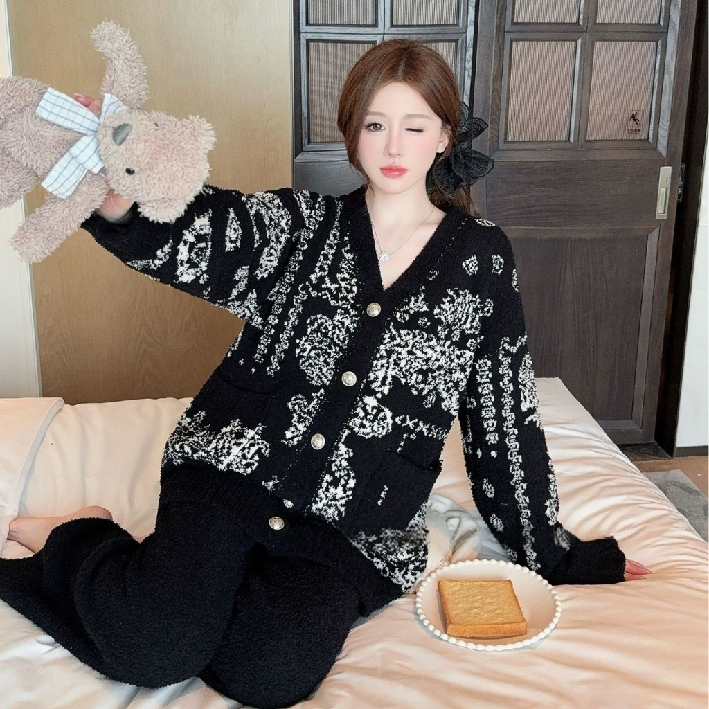 91家纺网 家纺一手货源 找家纺 洛兰沙家居馆 2025新款半边绒睡衣女高级感开衫直筒裤家居服加厚可外穿百搭睡衣家居服 半边绒31