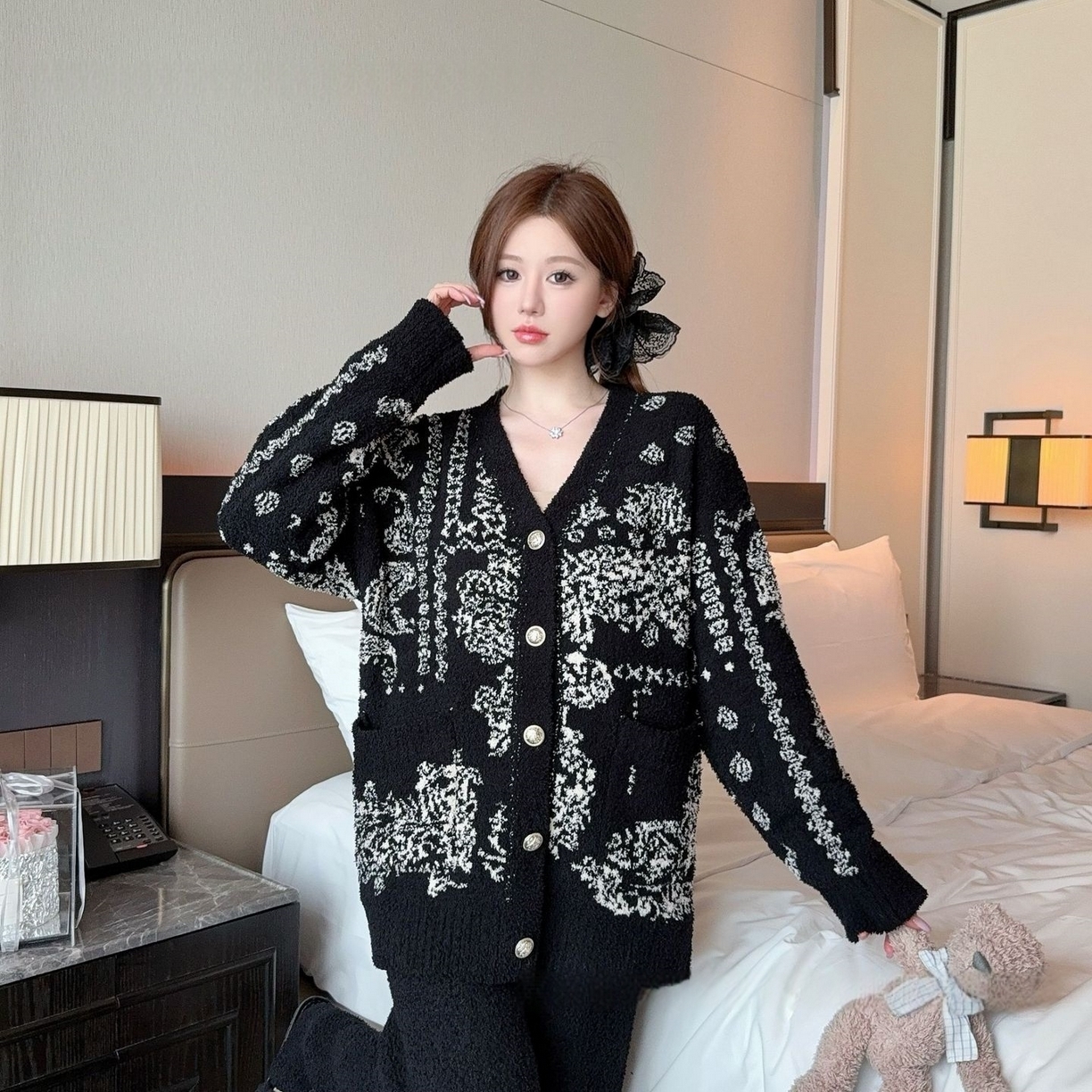 91家纺网 家纺一手货源 找家纺 洛兰沙家居馆 2025新款半边绒睡衣女高级感开衫直筒裤家居服加厚可外穿百搭睡衣家居服 半边绒31