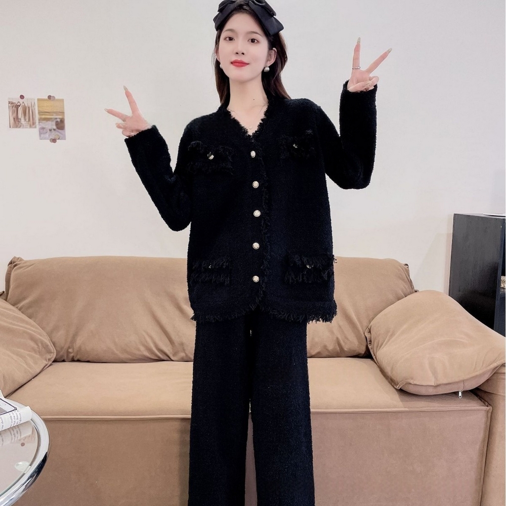 91家纺网 家纺一手货源 找家纺 洛兰沙家居馆 2025新款半边绒睡衣女高级感开衫直筒裤家居服加厚可外穿百搭睡衣家居服 半边绒29