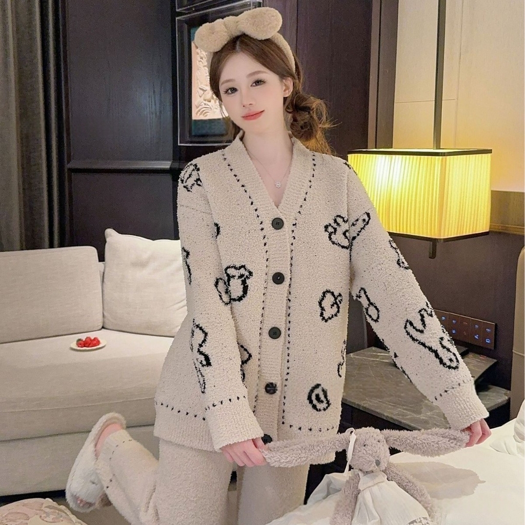 91家纺网 家纺一手货源 找家纺 洛兰沙家居馆 2025新款半边绒睡衣女高级感开衫直筒裤家居服加厚可外穿百搭睡衣家居服 半边绒7