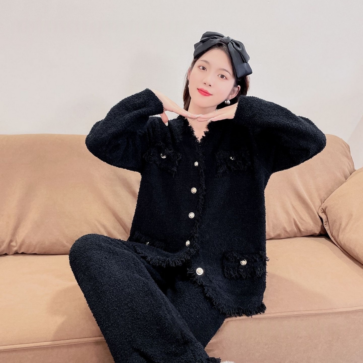 洛兰沙家居馆 2025新款半边绒睡衣女高级感开衫直筒裤家居服加厚可外穿百搭睡衣家居服 半边绒29