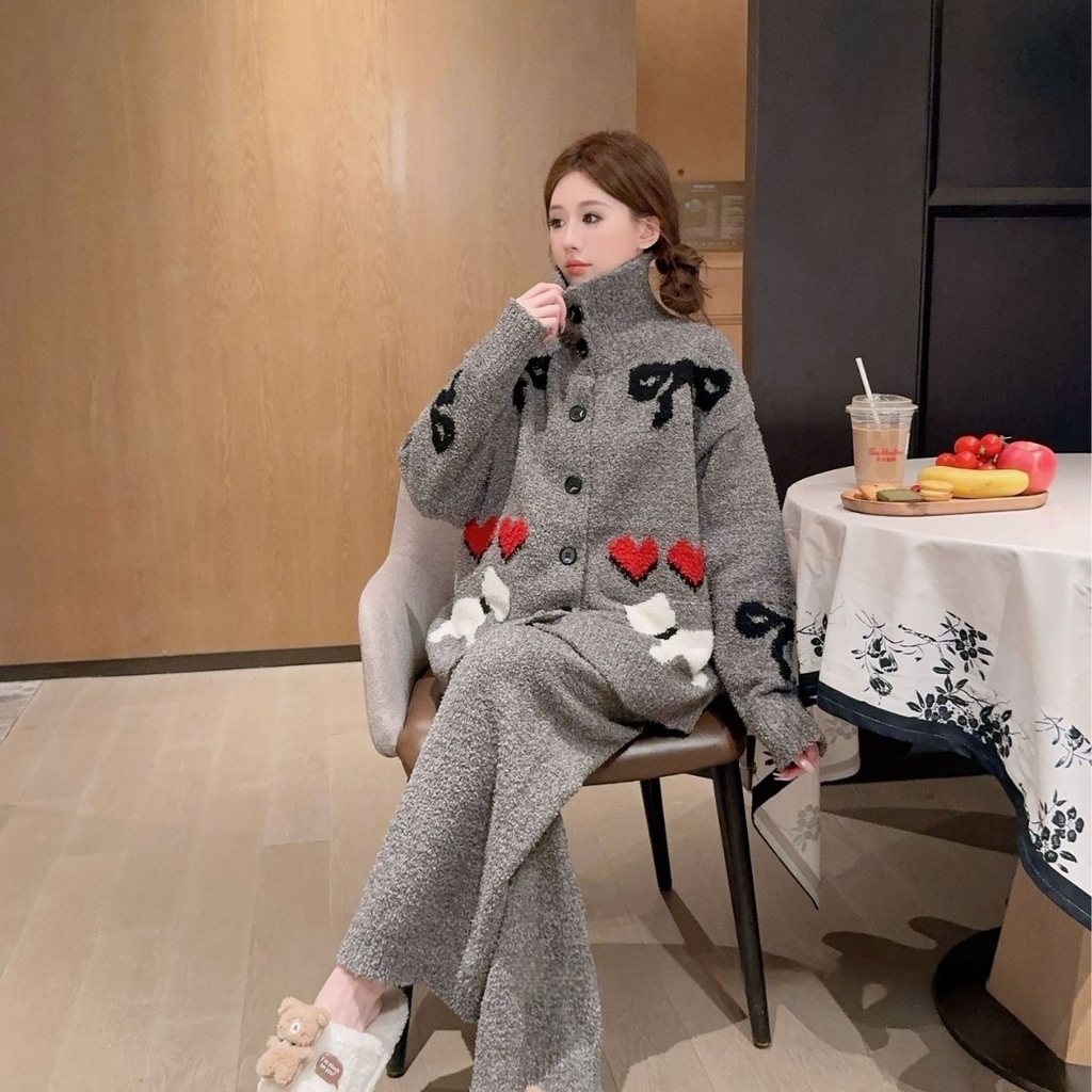 91家纺网 家纺一手货源 找家纺 洛兰沙家居馆 2025新款半边绒睡衣女高级感开衫直筒裤家居服加厚可外穿百搭睡衣家居服 半边绒2