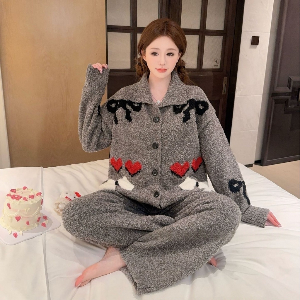 91家纺网 家纺一手货源 找家纺 洛兰沙家居馆 2025新款半边绒睡衣女高级感开衫直筒裤家居服加厚可外穿百搭睡衣家居服 半边绒2