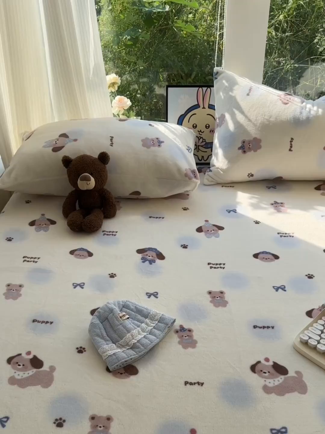 91家纺网 家纺一手货源 找家纺 沐芷 2025 加厚高克重牛奶绒床笠单件/床笠三件套  床笠款床罩床垫保护套罩 【绒】蓝波点印记