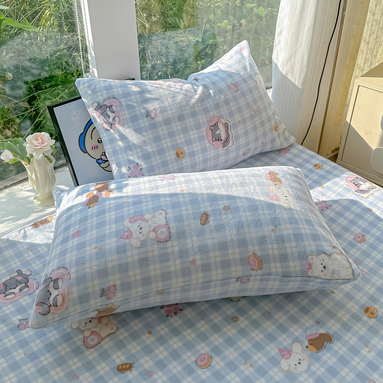 91家纺网 家纺一手货源 找家纺 沐芷 2025 加厚高克重牛奶绒床笠单件/床笠三件套  床笠款床罩床垫保护套罩 【绒】蓝色小窝