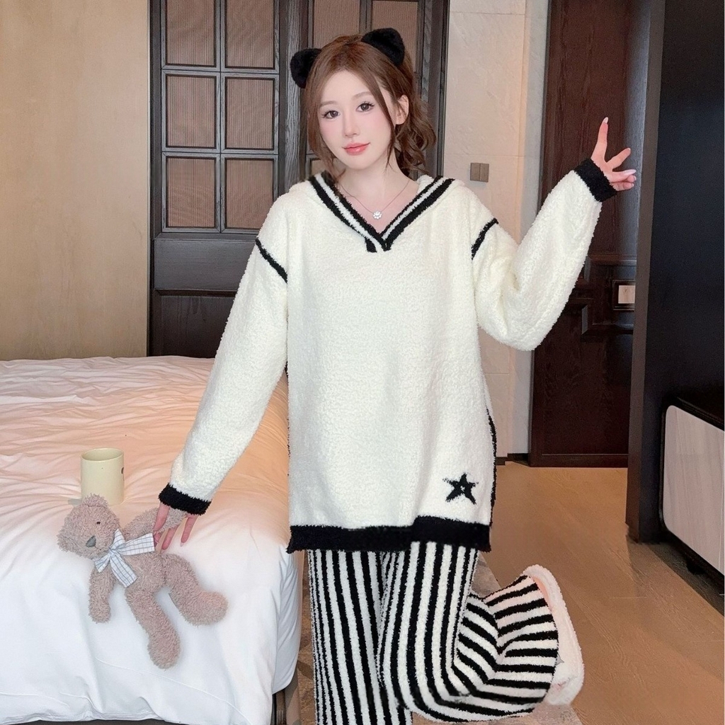 91家纺网 家纺一手货源 找家纺 洛兰沙家居馆 2025新款半边绒睡衣女高级感开衫直筒裤家居服加厚可外穿百搭睡衣家居服 半边绒6