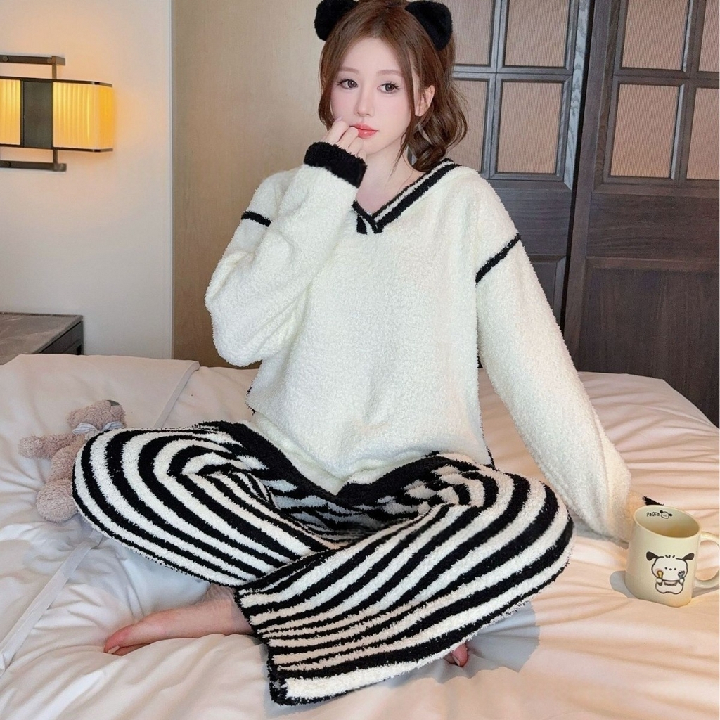 91家纺网 家纺一手货源 找家纺 洛兰沙家居馆 2025新款半边绒睡衣女高级感开衫直筒裤家居服加厚可外穿百搭睡衣家居服 半边绒6