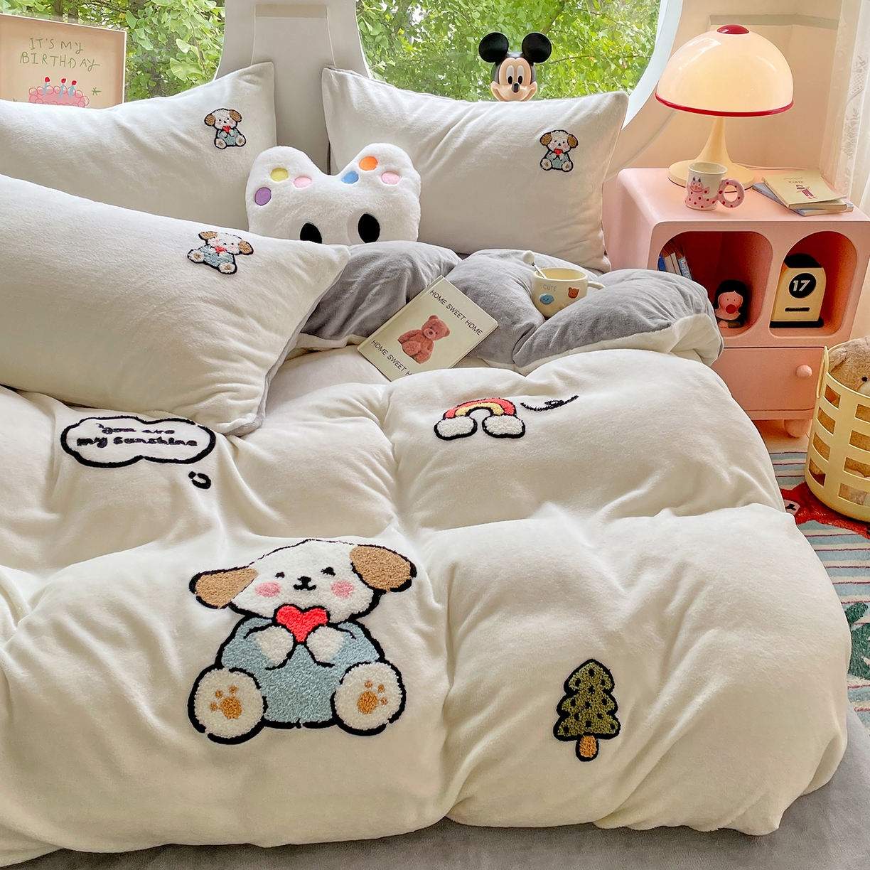 优卡迪家纺馆 2025新款牛奶绒毛巾绣四件套 下载文件包含买家秀 小奶狗-奶白