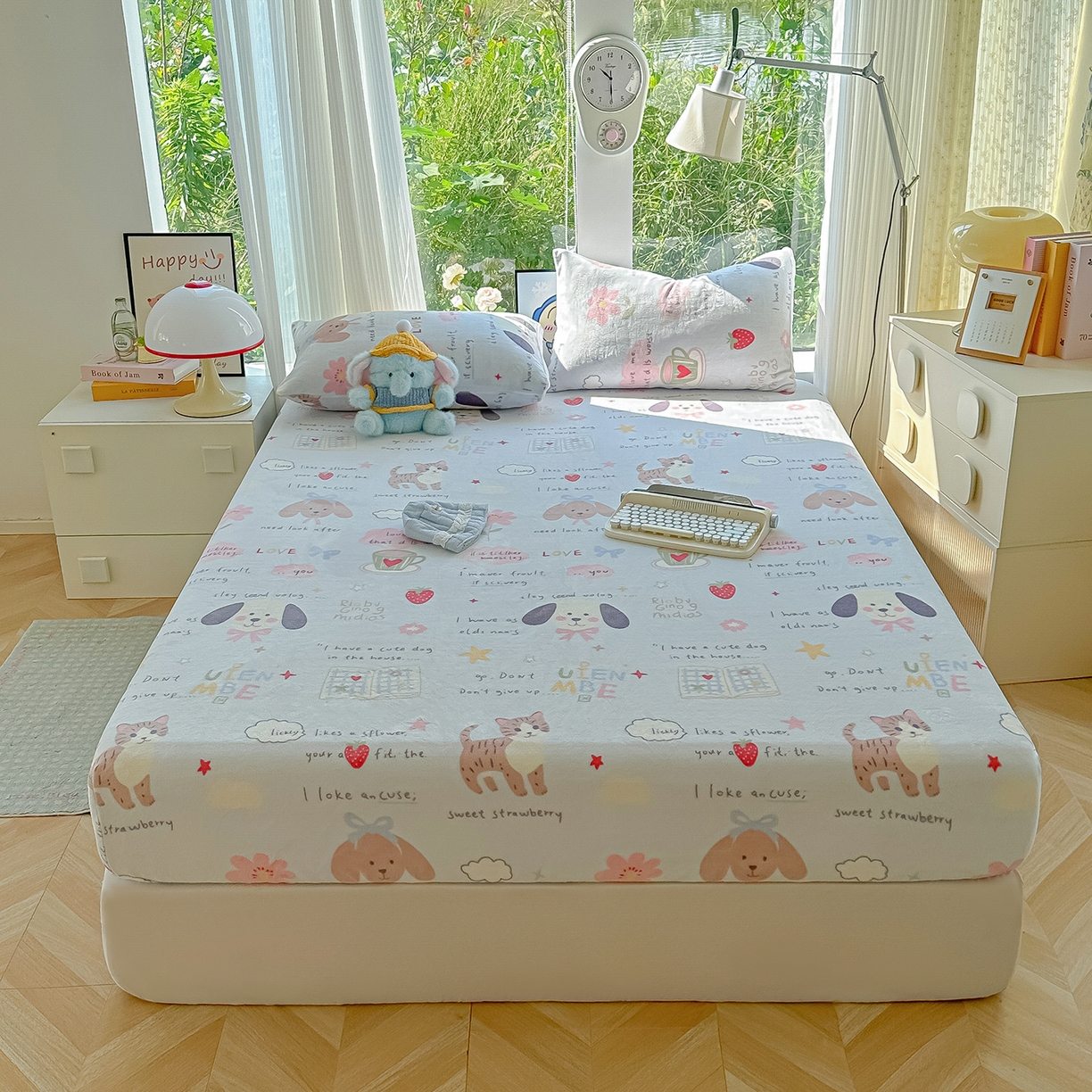 91家纺网 家纺一手货源 找家纺 沐芷 2025 加厚高克重牛奶绒床笠单件/床笠三件套  床笠款床罩床垫保护套罩 【绒】趣味课堂