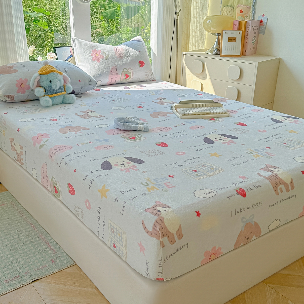 91家纺网 家纺一手货源 找家纺 沐芷 2025 加厚高克重牛奶绒床笠单件/床笠三件套  床笠款床罩床垫保护套罩 【绒】趣味课堂