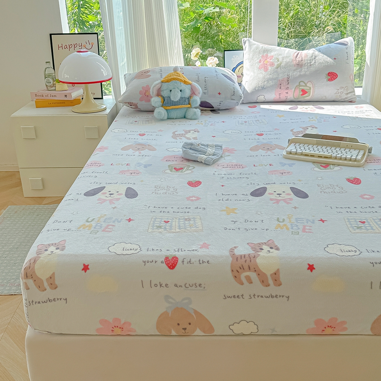 91家纺网 家纺一手货源 找家纺 沐芷 2025 加厚高克重牛奶绒床笠单件/床笠三件套  床笠款床罩床垫保护套罩 【绒】趣味课堂