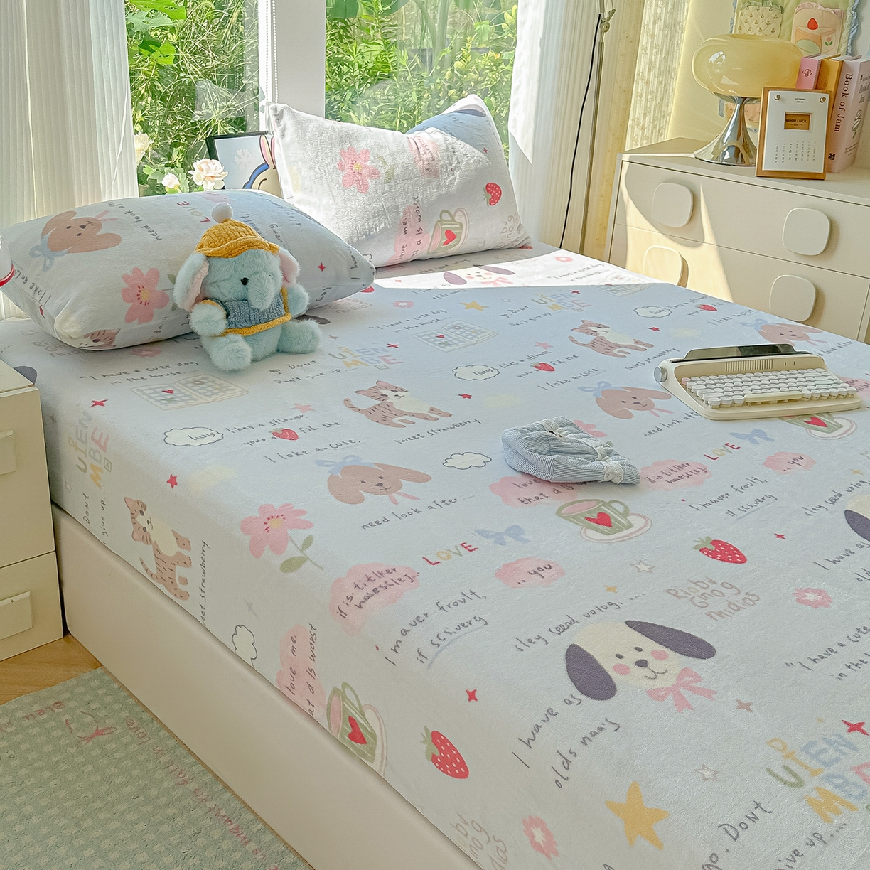 91家纺网 家纺一手货源 找家纺 沐芷 2025 加厚高克重牛奶绒床笠单件/床笠三件套  床笠款床罩床垫保护套罩 【绒】趣味课堂