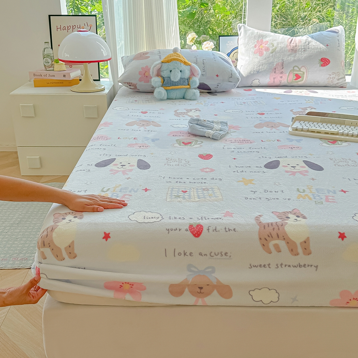 91家纺网 家纺一手货源 找家纺 沐芷 2025 加厚高克重牛奶绒床笠单件/床笠三件套  床笠款床罩床垫保护套罩 【绒】趣味课堂