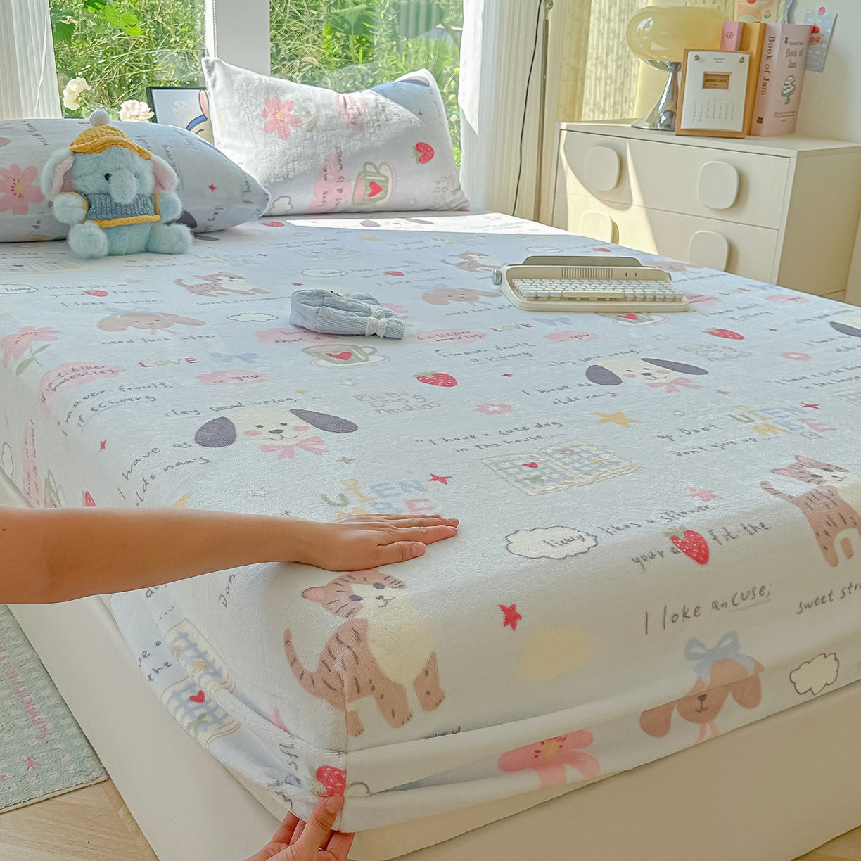 91家纺网 家纺一手货源 找家纺 沐芷 2025 加厚高克重牛奶绒床笠单件/床笠三件套  床笠款床罩床垫保护套罩 【绒】趣味课堂