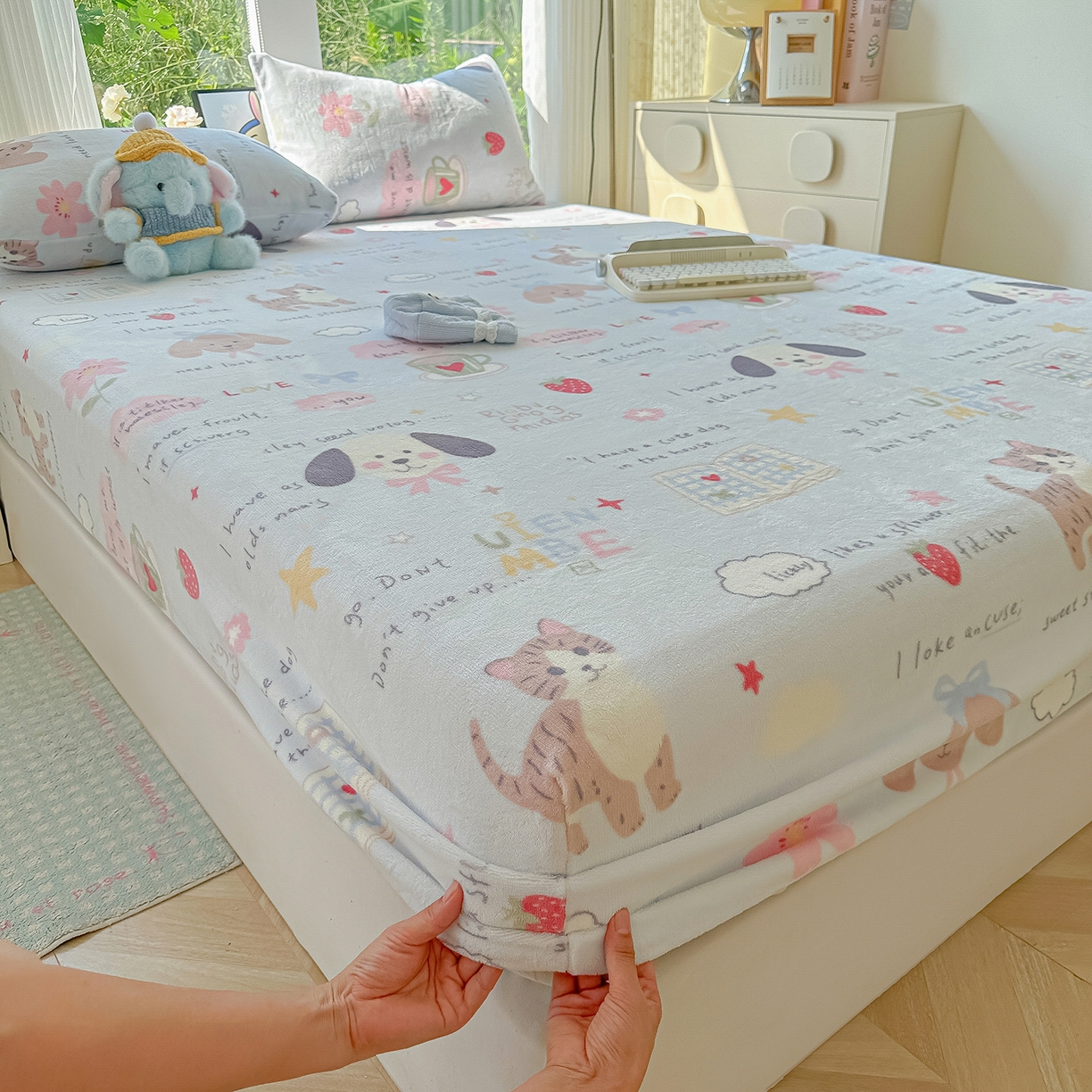 91家纺网 家纺一手货源 找家纺 沐芷 2025 加厚高克重牛奶绒床笠单件/床笠三件套  床笠款床罩床垫保护套罩 【绒】趣味课堂