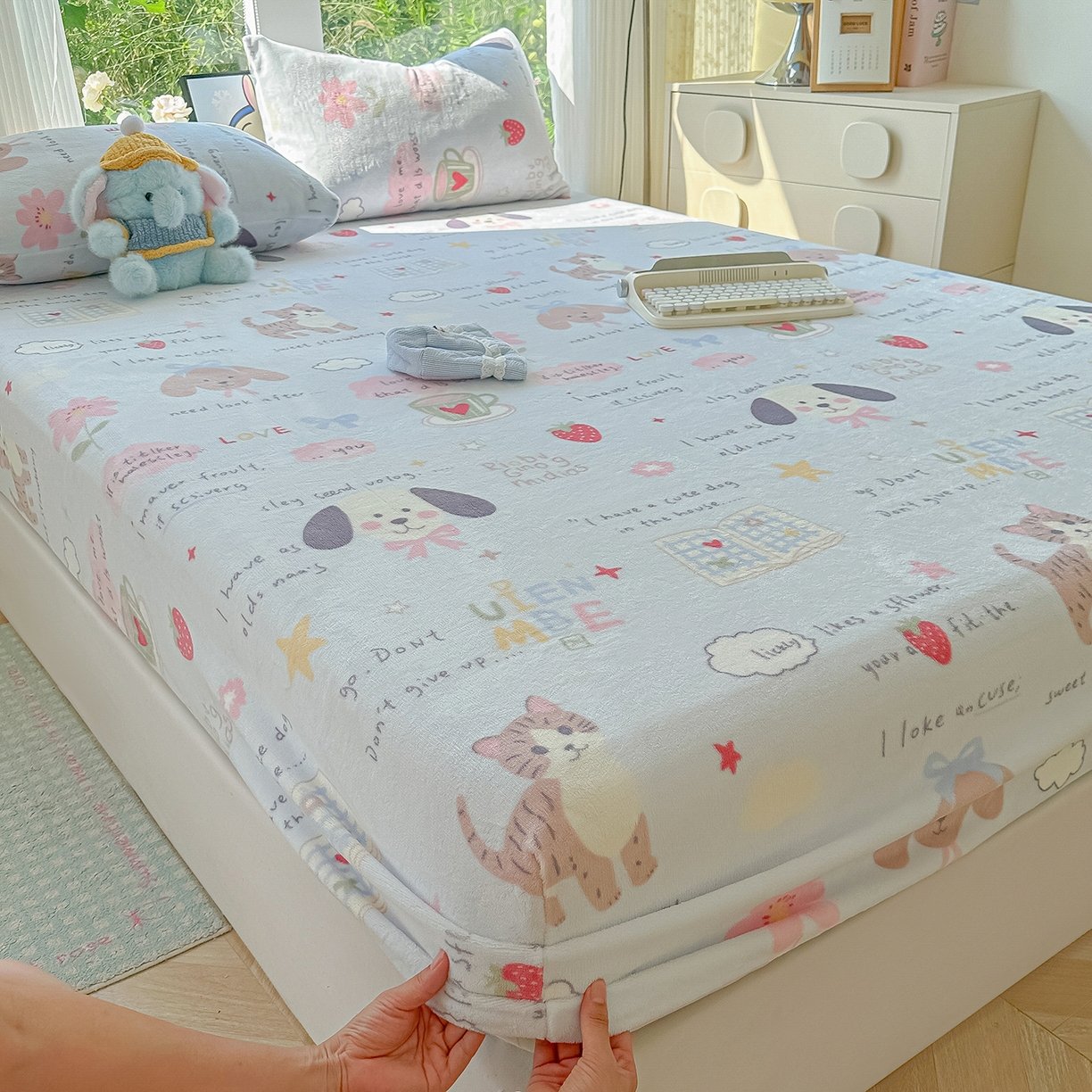 91家纺网 家纺一手货源 找家纺 沐芷 2025 加厚高克重牛奶绒床笠单件/床笠三件套  床笠款床罩床垫保护套罩 【绒】趣味课堂