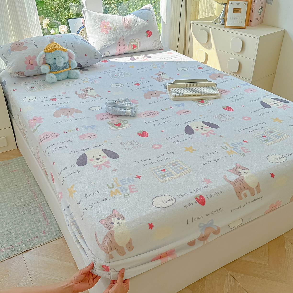 91家纺网 家纺一手货源 找家纺 沐芷 2025 加厚高克重牛奶绒床笠单件/床笠三件套  床笠款床罩床垫保护套罩 【绒】趣味课堂