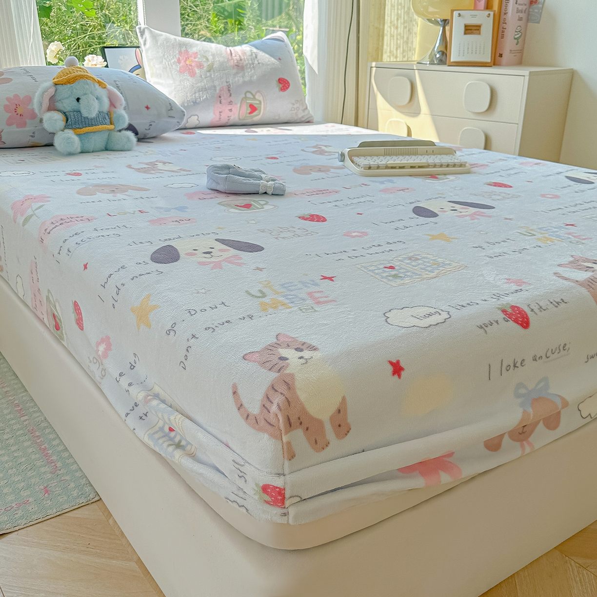 91家纺网 家纺一手货源 找家纺 沐芷 2025 加厚高克重牛奶绒床笠单件/床笠三件套  床笠款床罩床垫保护套罩 【绒】趣味课堂