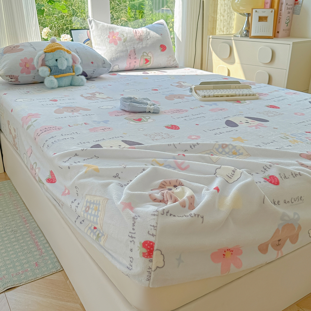 91家纺网 家纺一手货源 找家纺 沐芷 2025 加厚高克重牛奶绒床笠单件/床笠三件套  床笠款床罩床垫保护套罩 【绒】趣味课堂