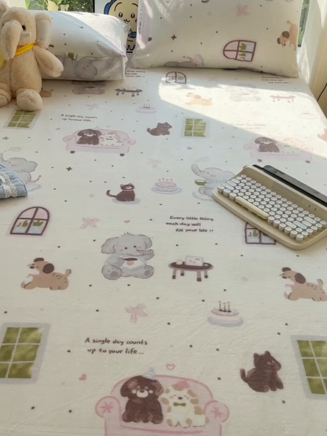 91家纺网 家纺一手货源 找家纺 沐芷 2025 加厚高克重牛奶绒床笠单件/床笠三件套  床笠款床罩床垫保护套罩 【绒】软萌小象