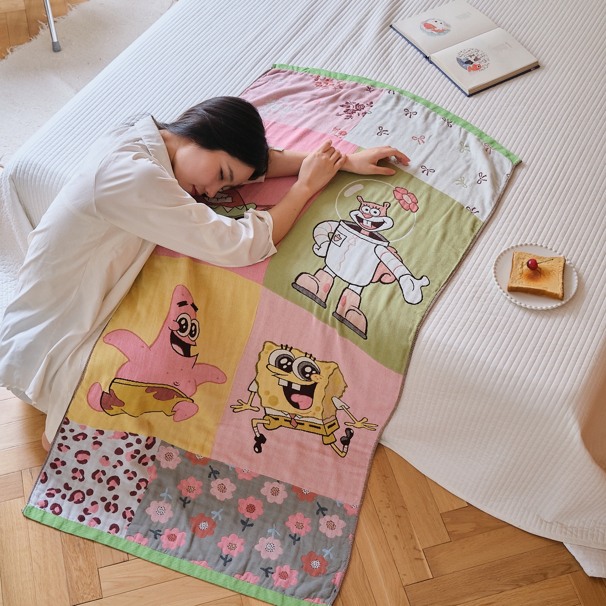 91家纺网 家纺一手货源 找家纺 沐瑟家纺 2025新款卡通A类全棉四层纱布浴巾加大毛巾-第四组 拼图宝贝 150*75cm