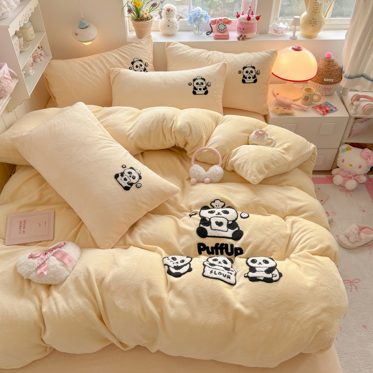 优卡迪家纺馆 2025新款牛奶绒毛巾绣四件套 下载文件包含买家秀 芝士熊猫-奶黄