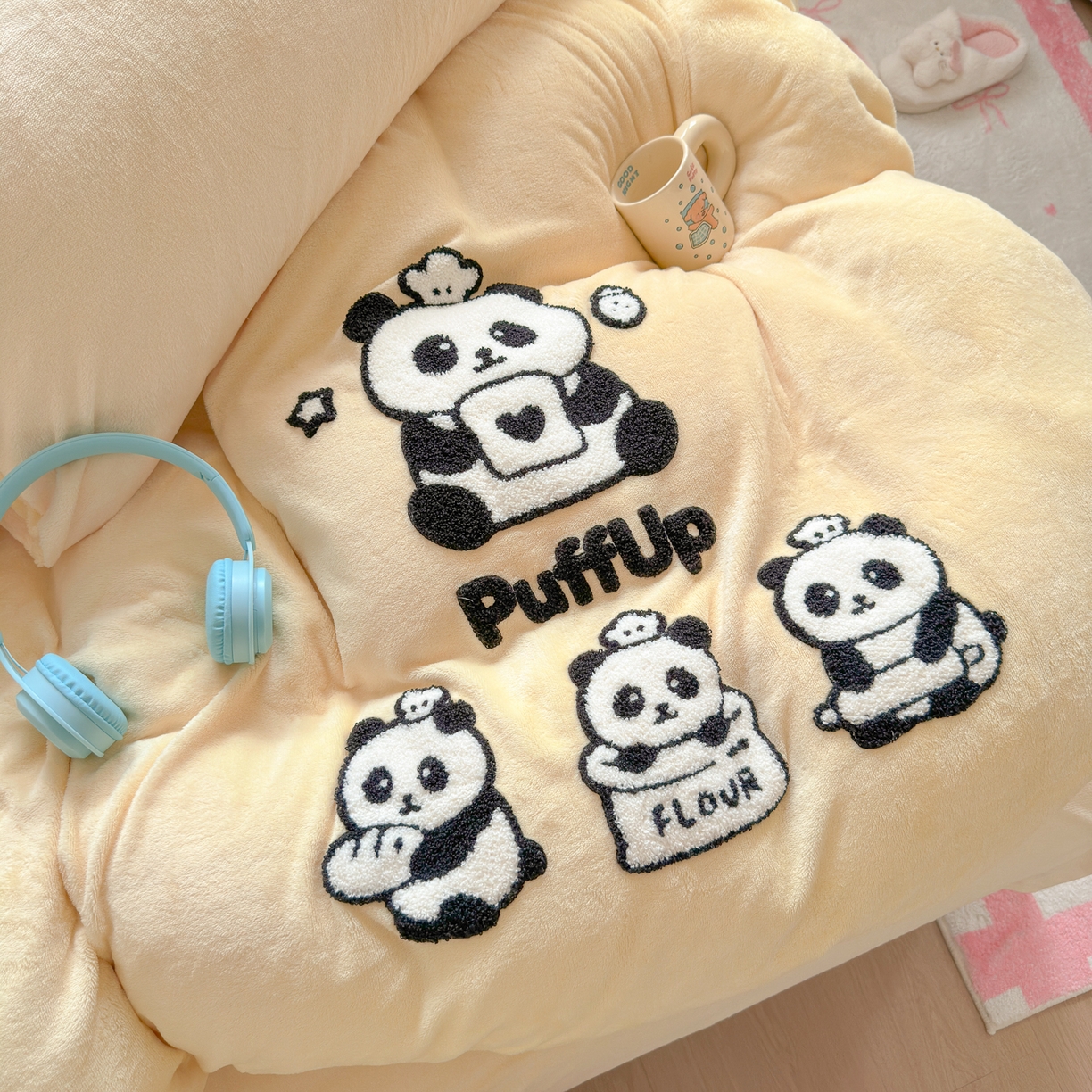 91家纺网 家纺一手货源 找家纺 优卡迪家纺馆 2025新款牛奶绒毛巾绣四件套 下载文件包含买家秀 芝士熊猫-奶黄