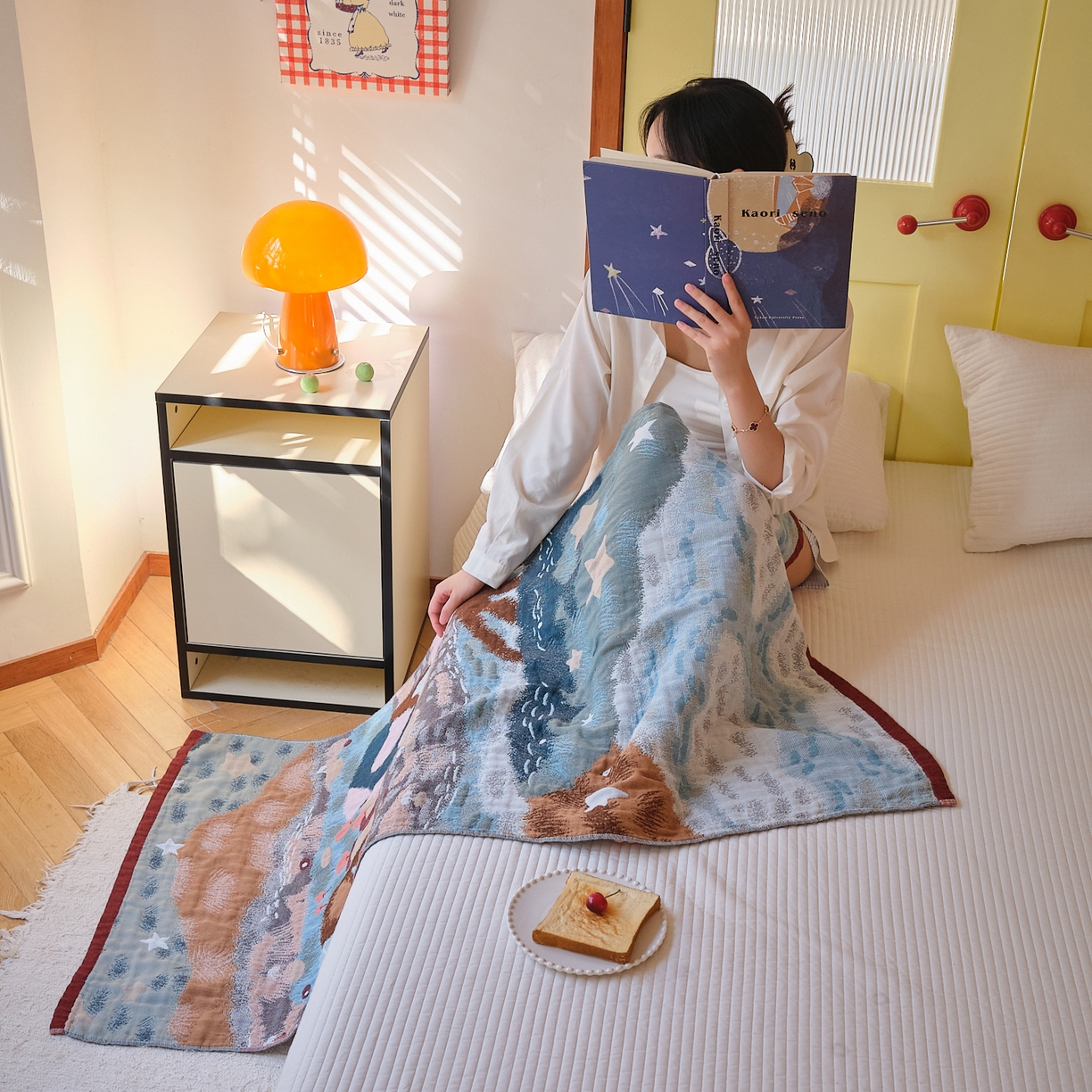 91家纺网 家纺一手货源 找家纺 沐瑟家纺 2025新款卡通A类全棉四层纱布浴巾加大毛巾-第四组 森林聚餐 150*75cm