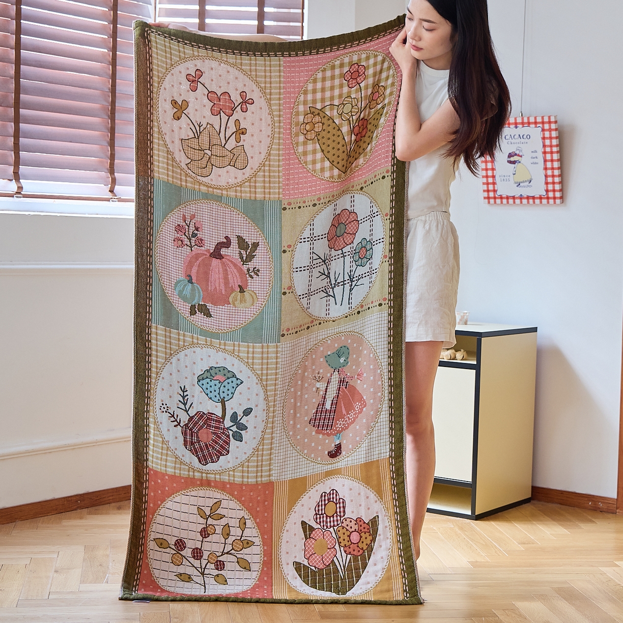 沐瑟家纺 2025新款卡通A类全棉四层纱布浴巾加大毛巾-第四组 田园时光 150*75cm