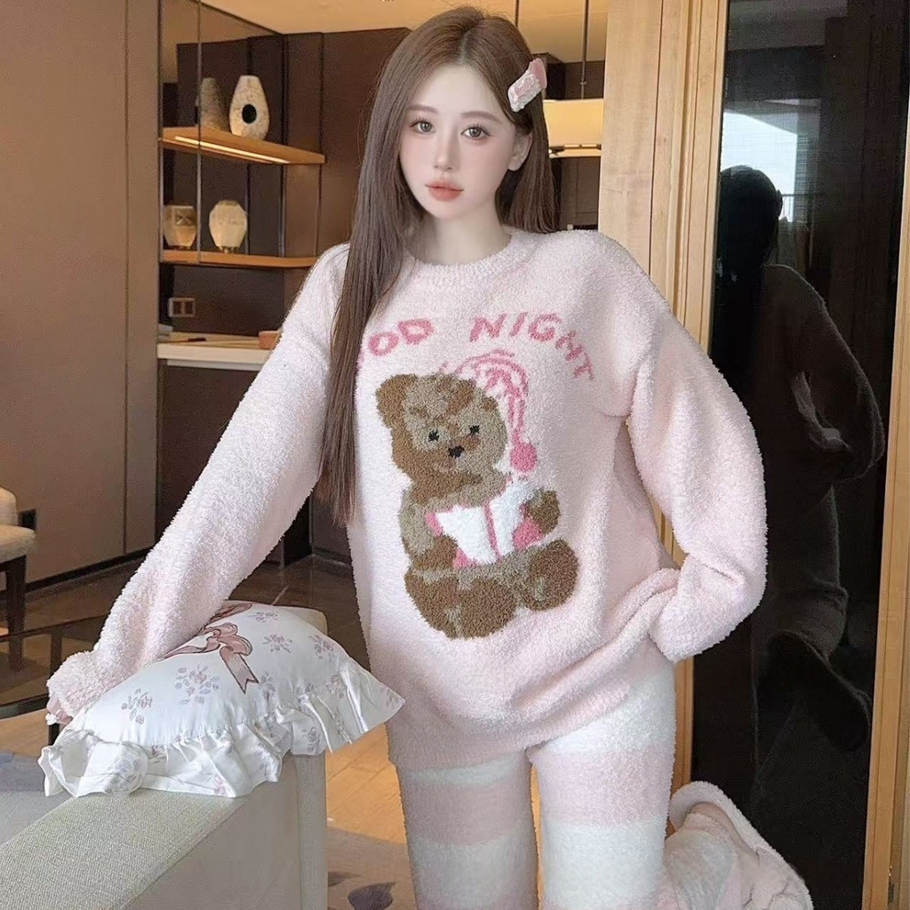 91家纺网 家纺一手货源 找家纺 （总）洛兰沙家居馆 2025新款半边绒高级感卡通圆领减龄家居服加厚可外穿百搭睡衣家居服