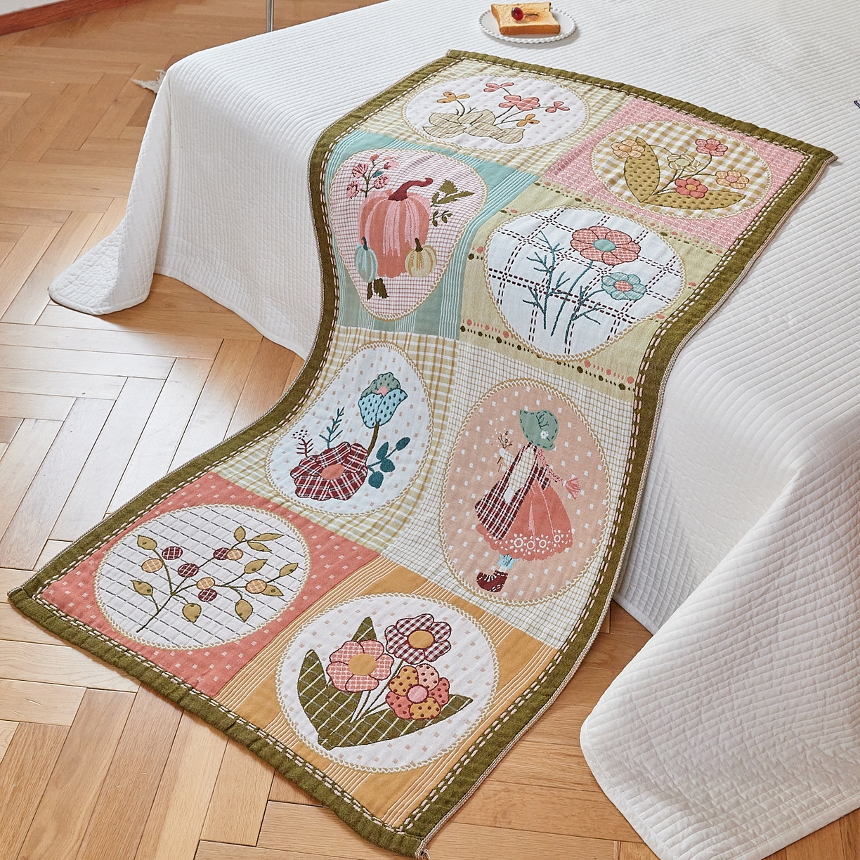 91家纺网 家纺一手货源 找家纺 沐瑟家纺 2025新款卡通A类全棉四层纱布浴巾加大毛巾-第四组 田园时光 150*75cm