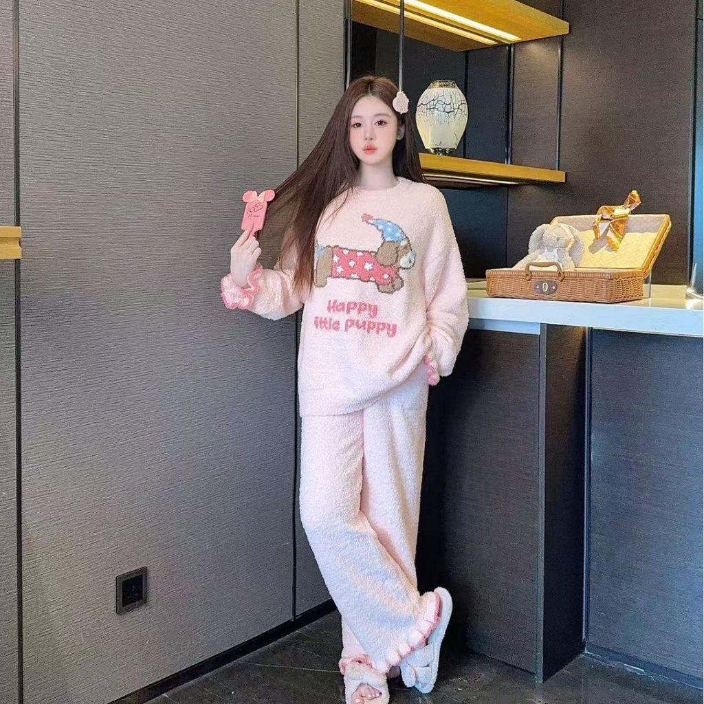 91家纺网 家纺一手货源 找家纺 （总）洛兰沙家居馆 2025新款半边绒高级感卡通圆领减龄家居服加厚可外穿百搭睡衣家居服