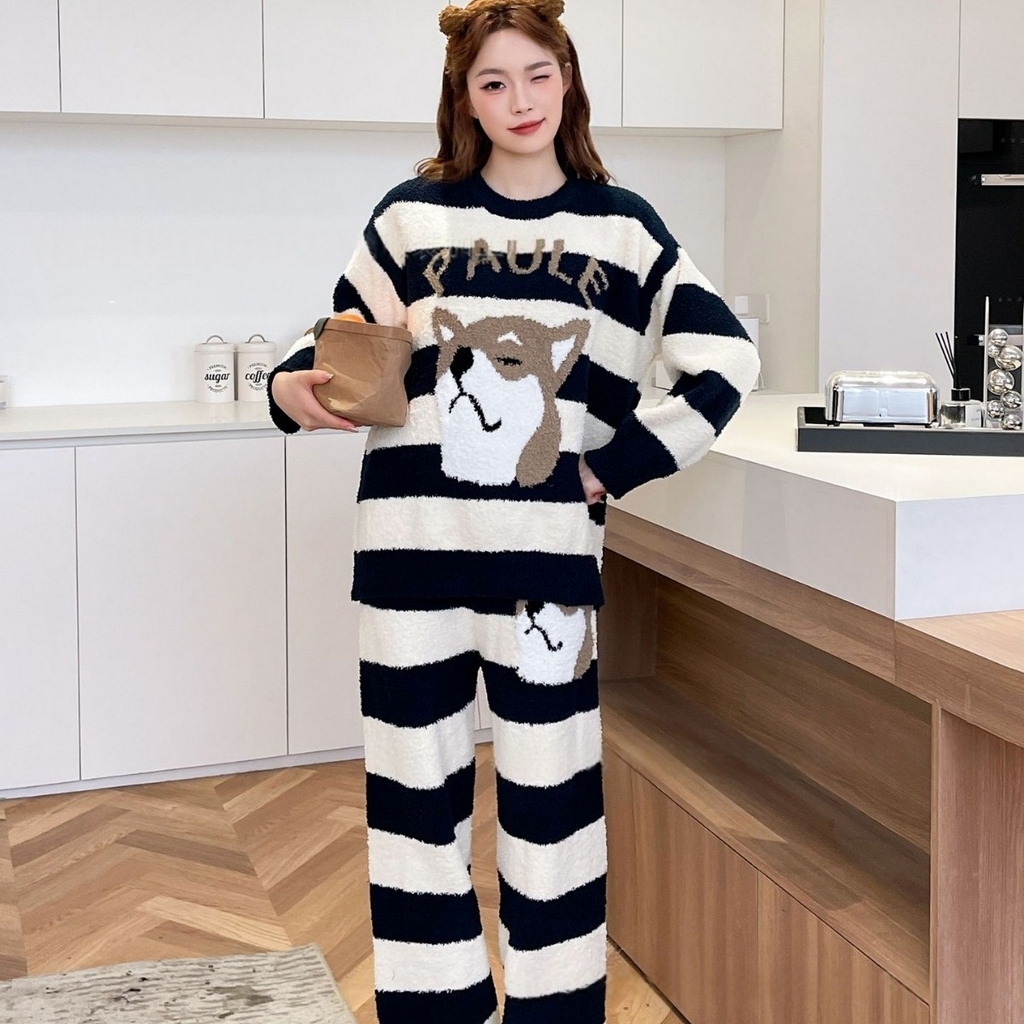 91家纺网 家纺一手货源 找家纺 （总）洛兰沙家居馆 2025新款半边绒高级感卡通圆领减龄家居服加厚可外穿百搭睡衣家居服