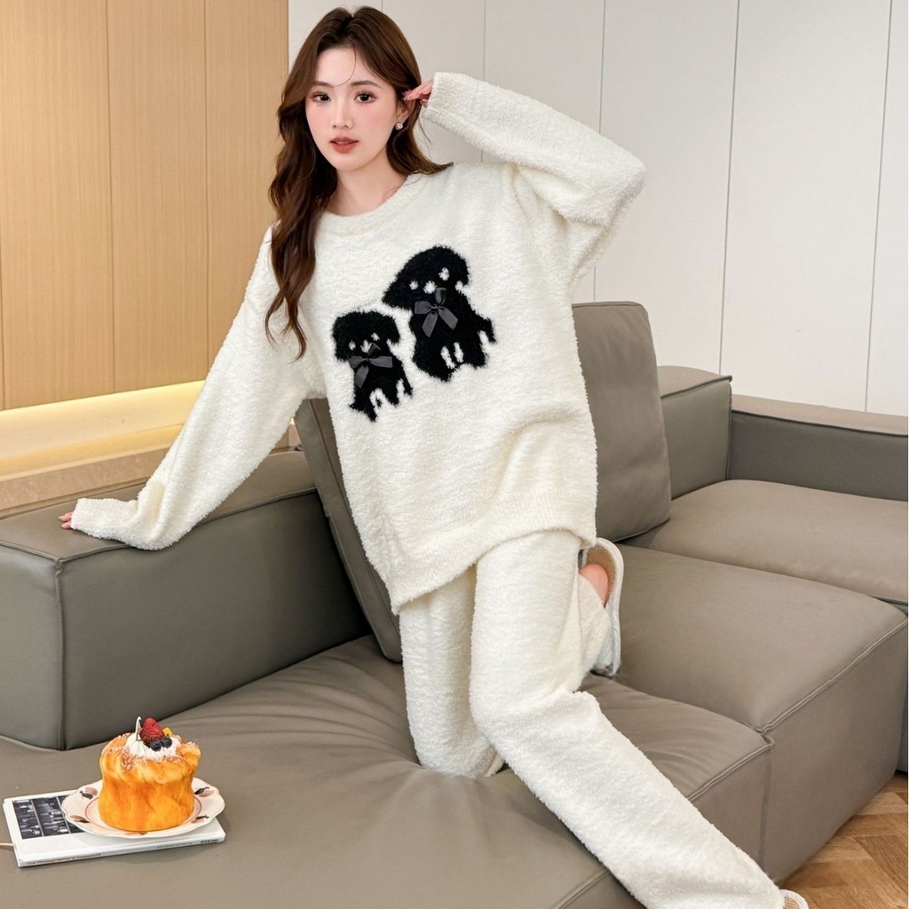 91家纺网 家纺一手货源 找家纺 （总）洛兰沙家居馆 2025新款半边绒高级感卡通圆领减龄家居服加厚可外穿百搭睡衣家居服