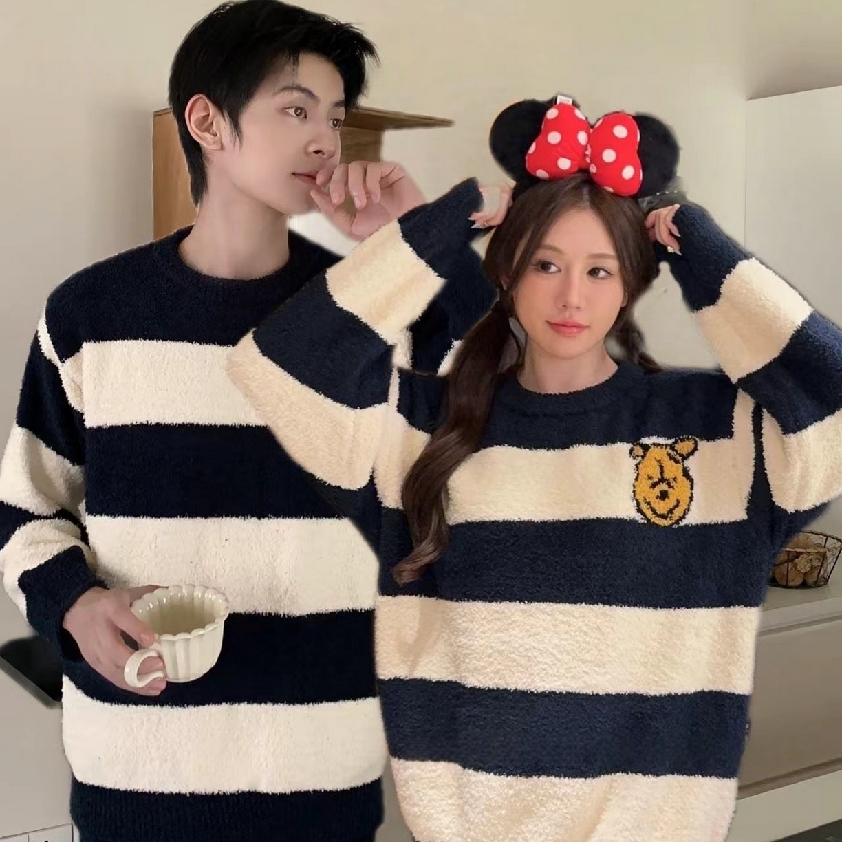 91家纺网 家纺一手货源 找家纺 （总）洛兰沙家居馆 2025新款半边绒高级感卡通圆领减龄家居服加厚可外穿百搭睡衣家居服