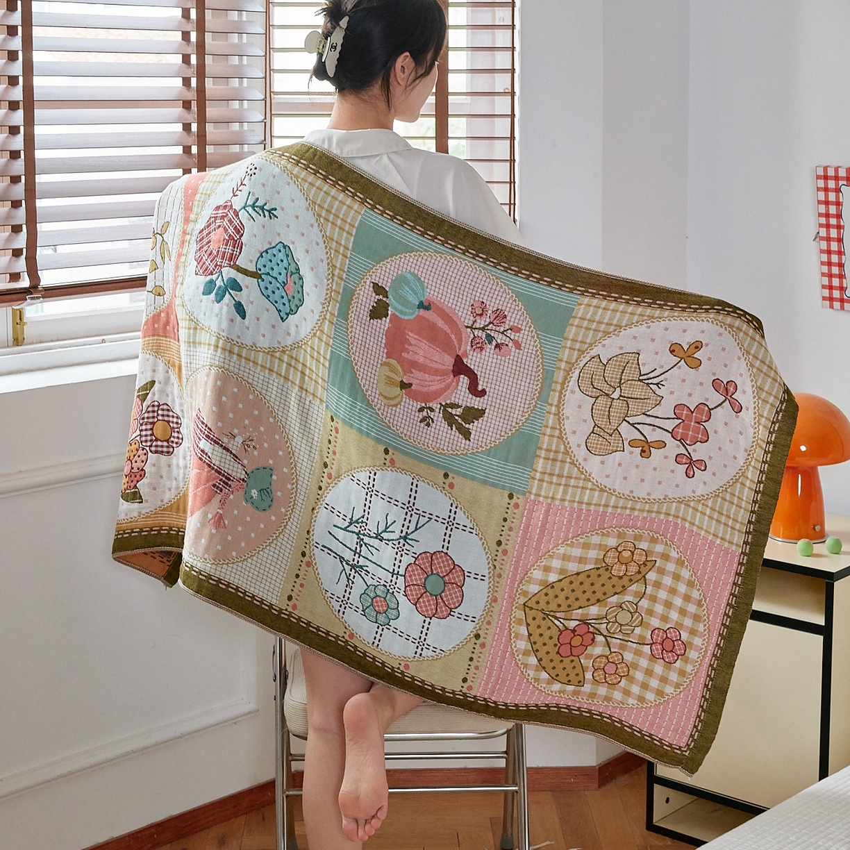 91家纺网 家纺一手货源 找家纺 沐瑟家纺 2025新款卡通A类全棉四层纱布浴巾加大毛巾-第四组 田园时光 150*75cm