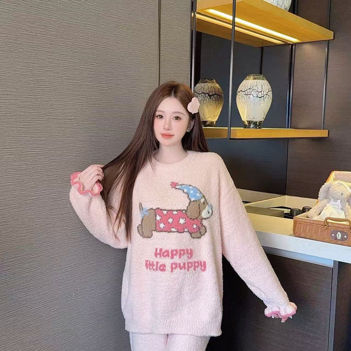 91家纺网 家纺一手货源 找家纺 洛兰沙家居馆 2025新款半边绒高级感卡通圆领减龄家居服加厚可外穿百搭睡衣家居服 半边绒33