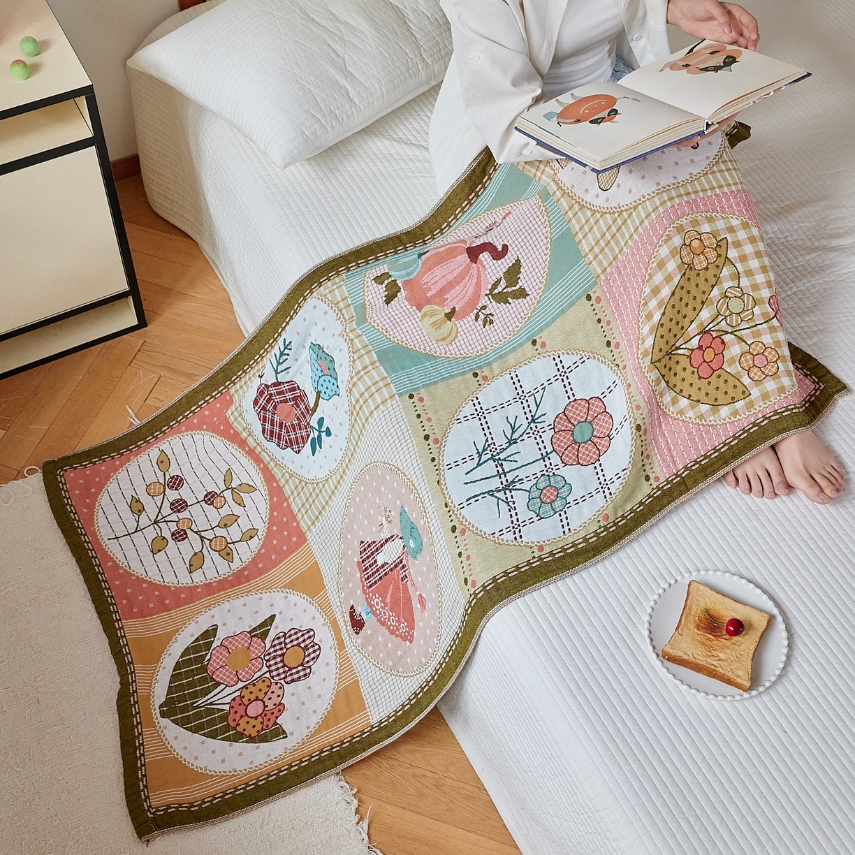 91家纺网 家纺一手货源 找家纺 沐瑟家纺 2025新款卡通A类全棉四层纱布浴巾加大毛巾-第四组 田园时光 150*75cm