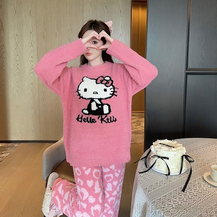 洛兰沙家居馆 2025新款半边绒高级感卡通圆领减龄家居服加厚可外穿百搭睡衣家居服 半边绒15