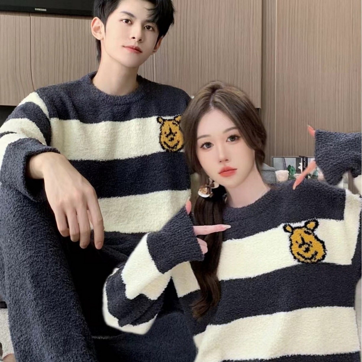 91家纺网 家纺一手货源 找家纺 （总）洛兰沙家居馆 2025新款半边绒高级感卡通圆领减龄家居服加厚可外穿百搭睡衣家居服