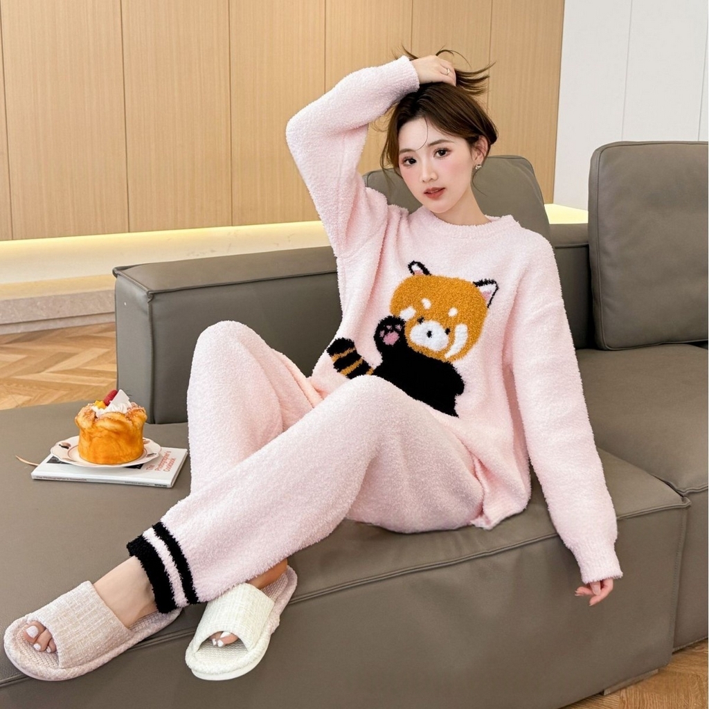 91家纺网 家纺一手货源 找家纺 洛兰沙家居馆 2025新款半边绒高级感卡通圆领减龄家居服加厚可外穿百搭睡衣家居服 半边绒30