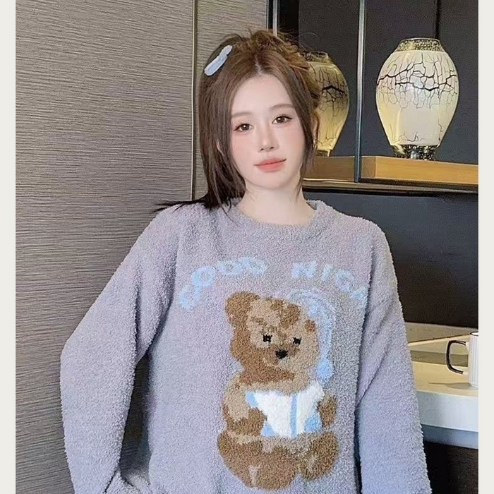 91家纺网 家纺一手货源 找家纺 洛兰沙家居馆 2025新款半边绒高级感卡通圆领减龄家居服加厚可外穿百搭睡衣家居服 半边绒18