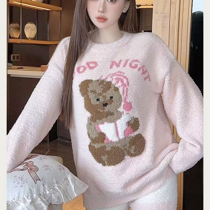 91家纺网 家纺一手货源 找家纺 洛兰沙家居馆 2025新款半边绒高级感卡通圆领减龄家居服加厚可外穿百搭睡衣家居服 半边绒36