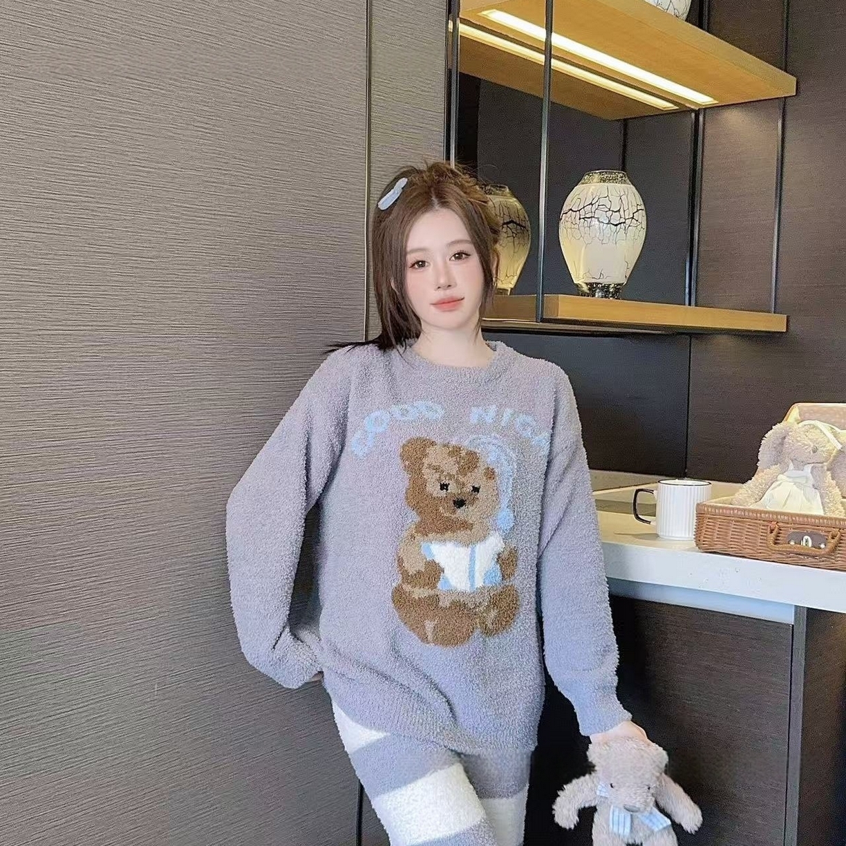 91家纺网 家纺一手货源 找家纺 洛兰沙家居馆 2025新款半边绒高级感卡通圆领减龄家居服加厚可外穿百搭睡衣家居服 半边绒18